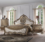 Acme 26310Q 4 pc Ragenardus vintage oak finish wood queen bedroom set decorative carvings tufted accents