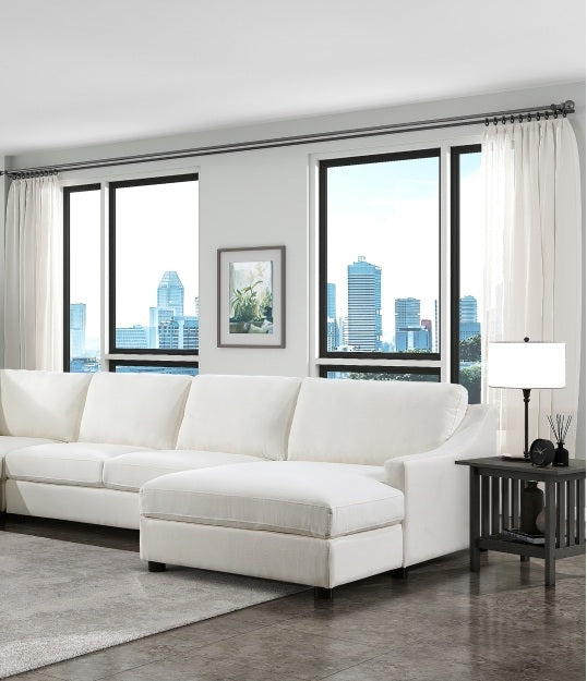 Homelegance 9277VR-42LRC 4 pc Zayden ivory textured fabric sectional sofa with chaise and overstuffed cushions