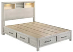 Poundex F9674Q-4PC 4 pc Antique white finish wood LED lighting storage headboard and drawers queen bed set