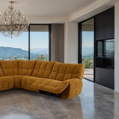 CM9936YL-PM 6 pc Clemens butterscotch chenille sectional sofa with power motion recliners and wireless charging pad console
