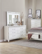 Homelegance 1616W-4PC 4 pc Tamsin white metallic finish wood mirrored trim queen bedroom set with led trim