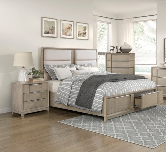 Homelegance 1820N-4PC 4 pc Mckewen light grey finish wood mid century modern style queen bedroom set
