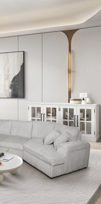 8242 4 pc silver corduroy fabric sectional sofa with cuddler chaise and pop up center love seat chaise USB and cup holder