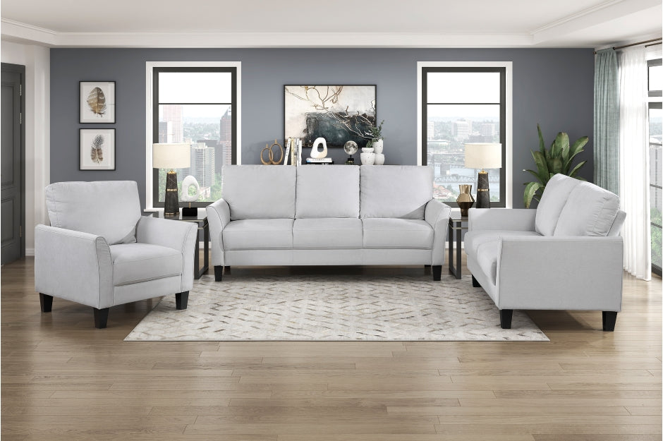 Homelegance 9519GRY-2PC 2 pc Aliana light grey textured fabric sofa and love seat set with flared arms