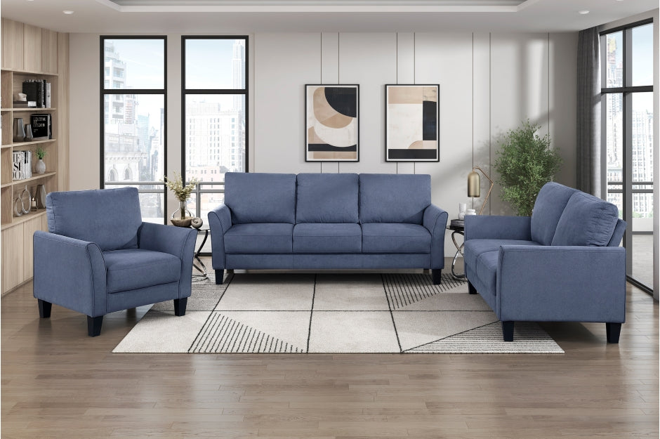 Homelegance Aliana Blue Textured Fabric Sofa and Love Seat Set with Flared Arms – 9519BUE-2PC