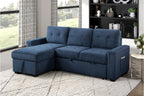 Homelegance 9259-SC 2 pc Barbara blue textured fabric sectional sofa reversible pop up sleep area storage chaise