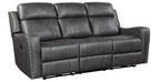 Homelegance 9515DGY-2PW  2 pc Hazen dark grey faux leather sofa and love seat set with power motion recliner ends cup console nail head trim