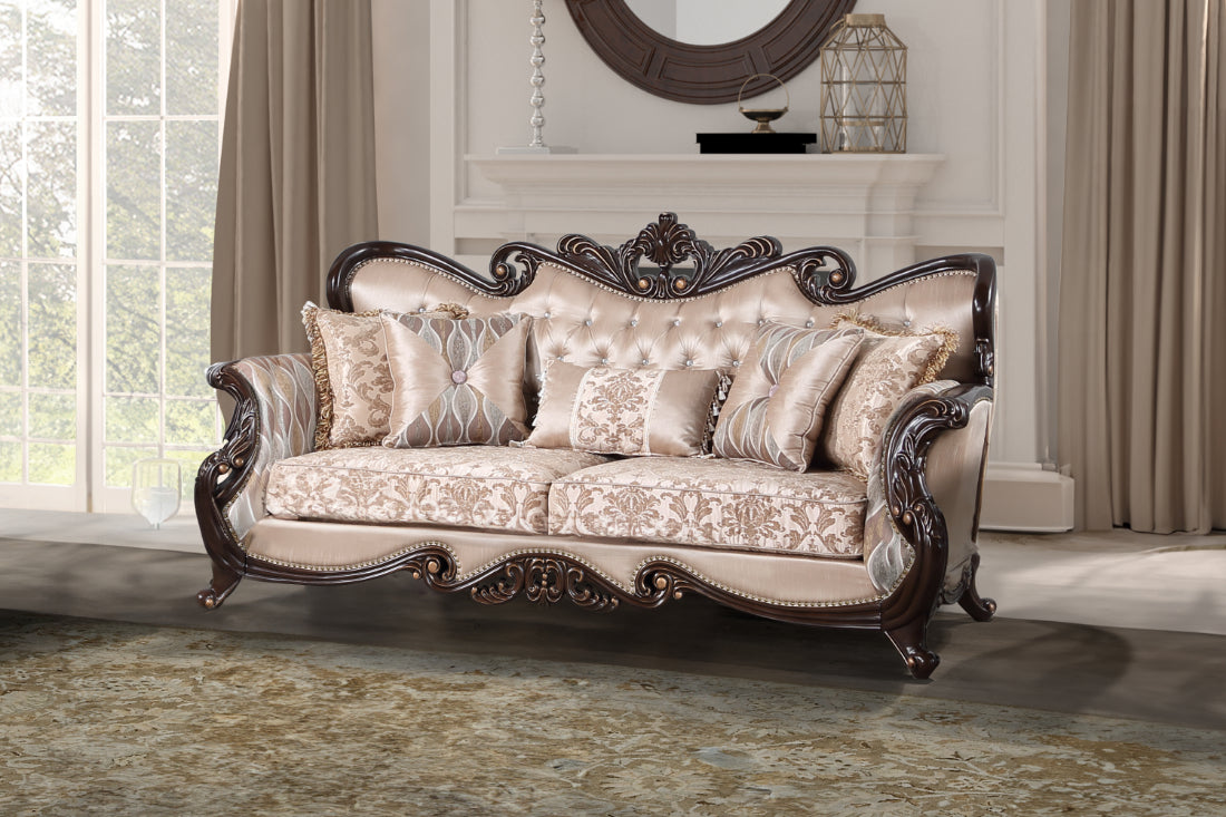 U532T-2PC 2 pc Royal classics Constantine cherry finish wood traditional style sofa and love seat set carved accents 18th century