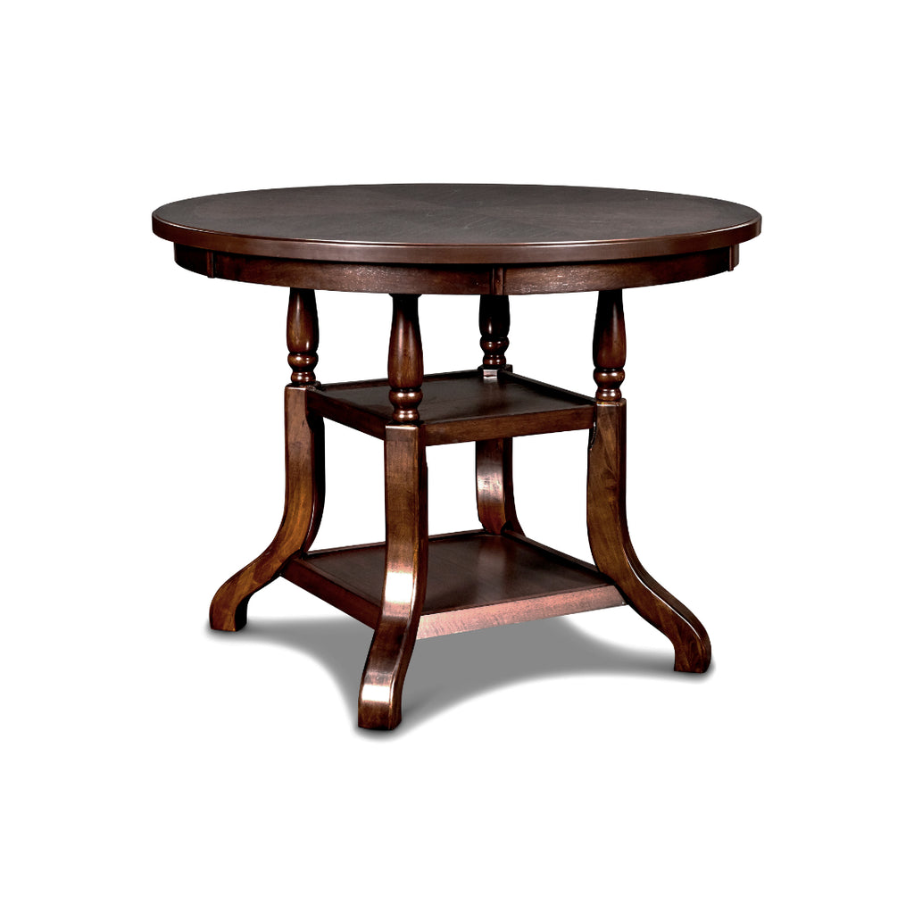 40-2541-12-5PC 5 pc Bixby espresso cherry finish wood 47" round counter height dining table set fabric upholstered seats