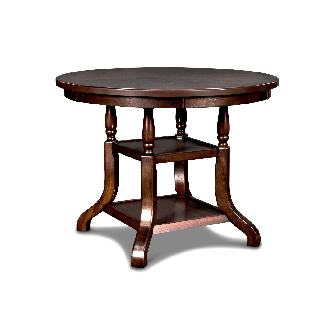 40-2541-12-5PC 5 pc Bixby espresso cherry finish wood 47" round counter height dining table set fabric upholstered seats