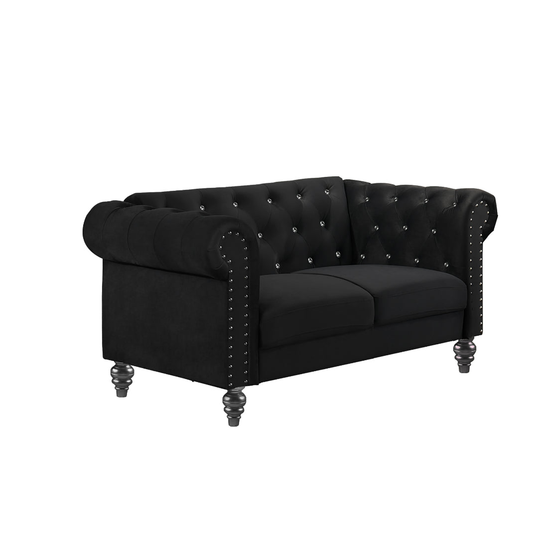 24-13CK-2PC 2 pc Emma black velvet fabric crystal button tufted sofa and love seat set acrylic legs nail head trim