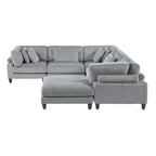 Homelegance 9688GY-63CR2ACOT  6 pc Robstown grey textured microfiber fabric modular sectional sofa with ottoman and wood legs