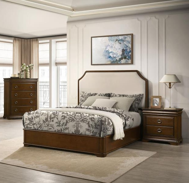 Coaster 205301Q-S4 4 pc Garland brown cherry finish wood queen bedroom set upholstered headboard