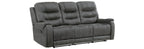 Homelegance 9634DGY-SL 2 pc Hazen dark grey polished microfiber fabric sofa and love seat set with recliner ends cup console