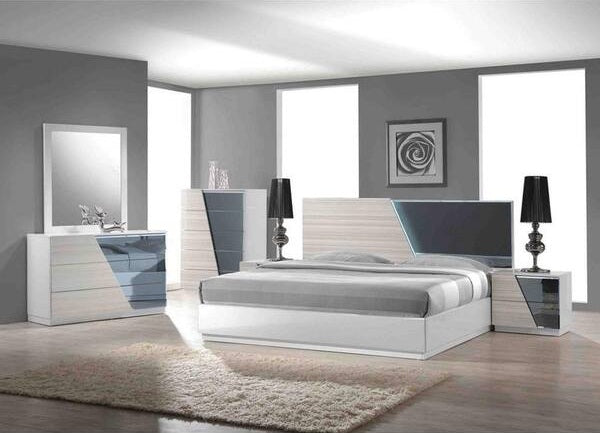 Best Master Manchester 4 pc manchester zebra gray lacquer finish wood modern style queen bed set