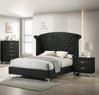 B9265 4 pc lucinda black velvet tufted upholstered queen bedroom set nail head trim