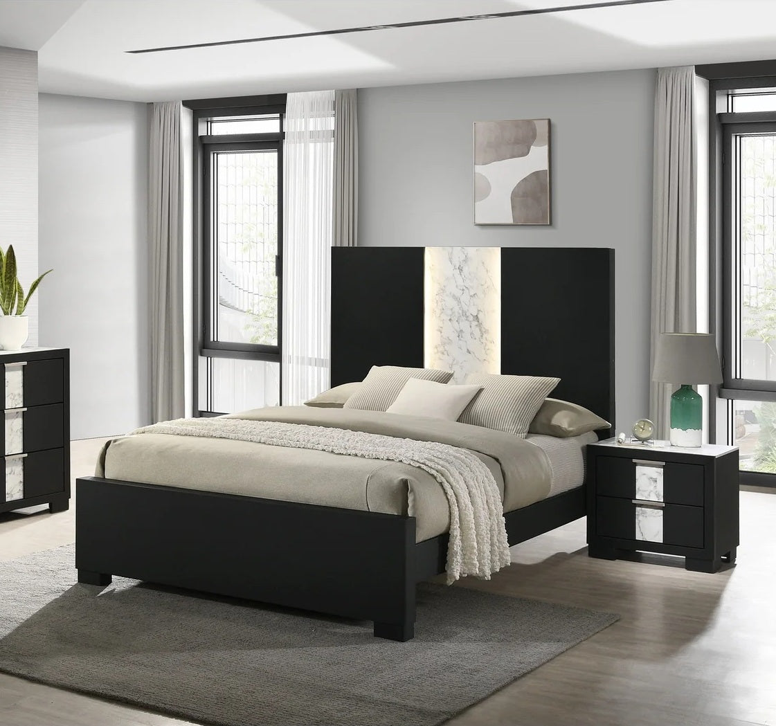 B6835-4PC 4 pc Rangley black finish wood LED headboard queen bedroom set