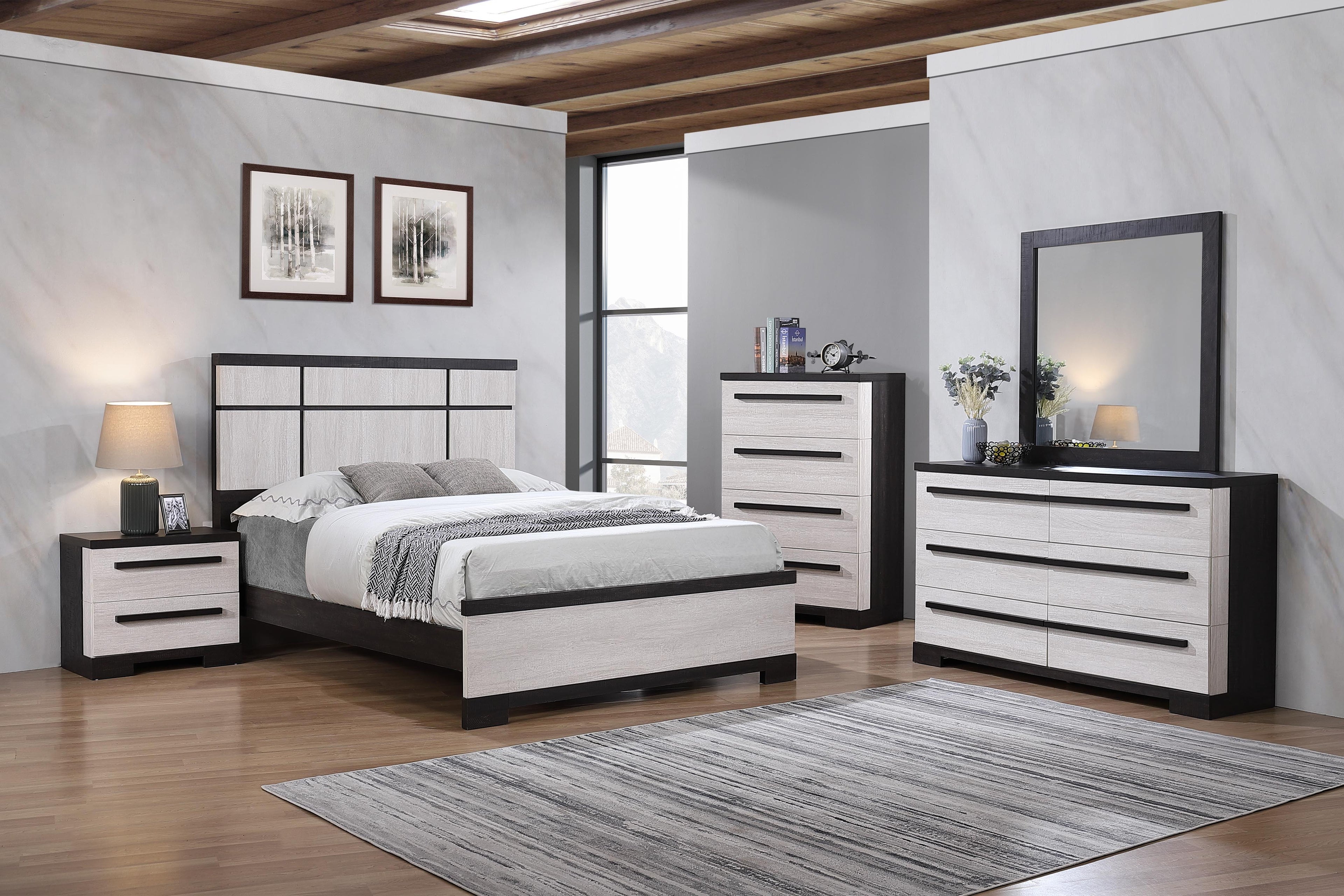 B8162-4PC 4 pc Remington two tone black and white wood grain finish queen bedroom set