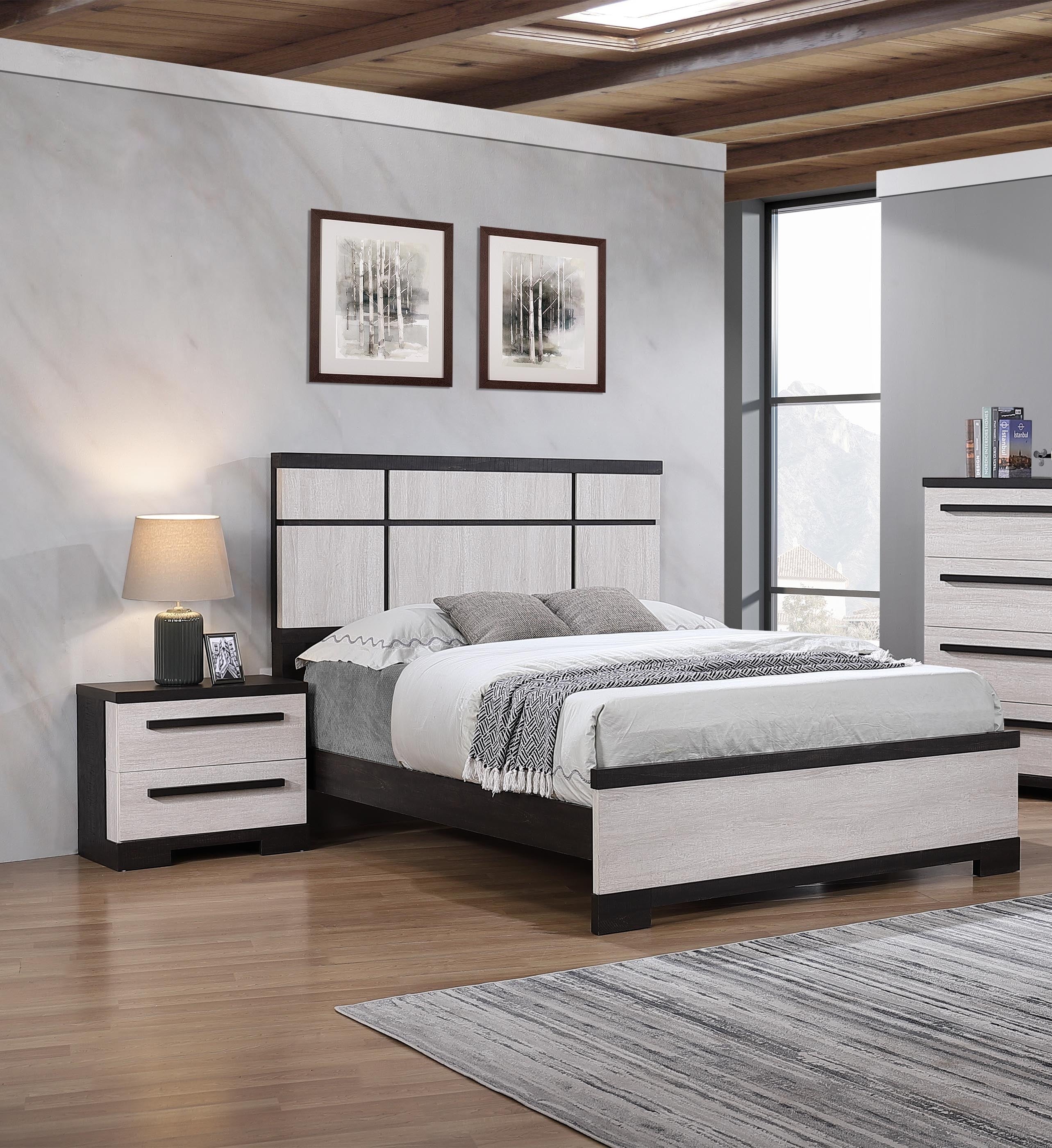 B8162-4PC 4 pc Remington two tone black and white wood grain finish queen bedroom set