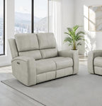 Coaster 603434PPP-S2 2 pc Brickston light grey faux leather power recliners and headrests sofa and love seat set storage and USB
