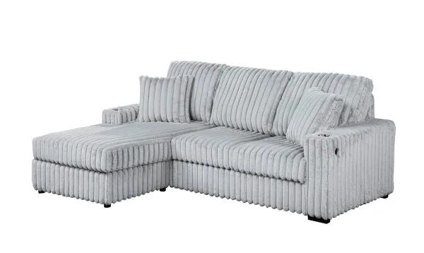 Best Quality SE30-2PC 2 pc Light grey wide corduroy fur fabric sectional sofa with reversible chaise and built in cup holders
