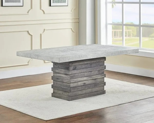 D710-7PC 7 pc  Privett brown grey finish wood base faux concrete top modern rustic dining table set