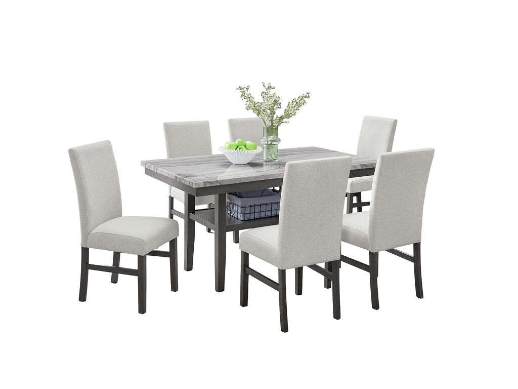 30066-2-7PC 7 pc Selena grey finish wood grey faux marble top modern dining table set