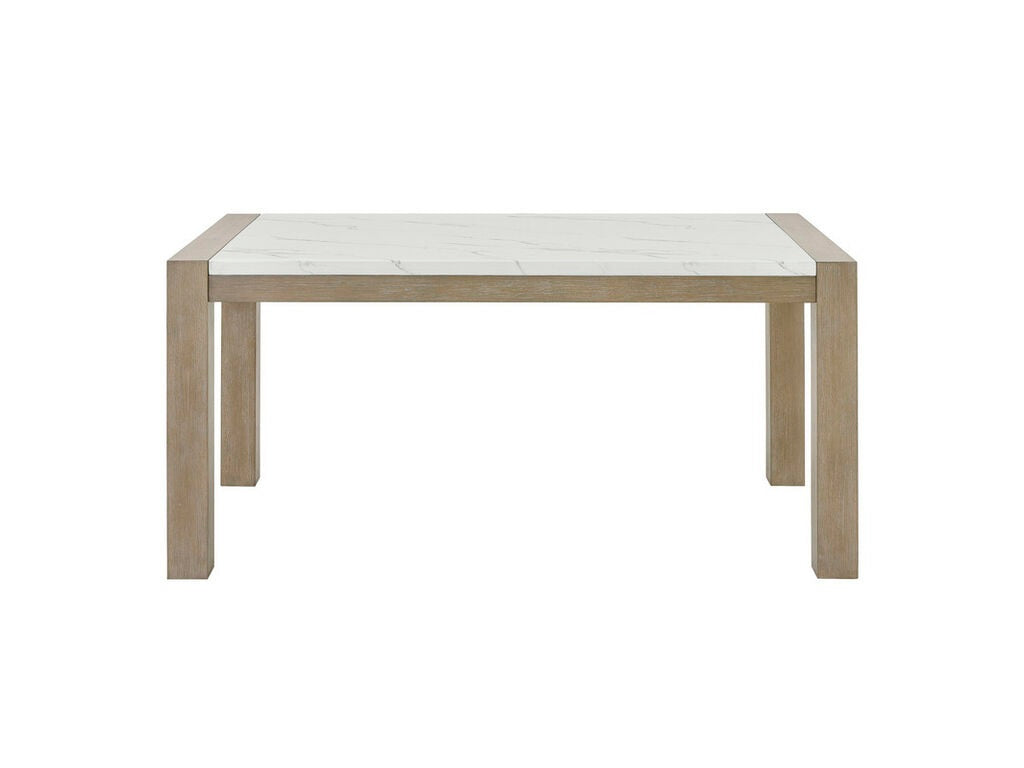 30060-2-7PC 7 pc Tabitha light oak finish wood 66" white faux marble top dining table set