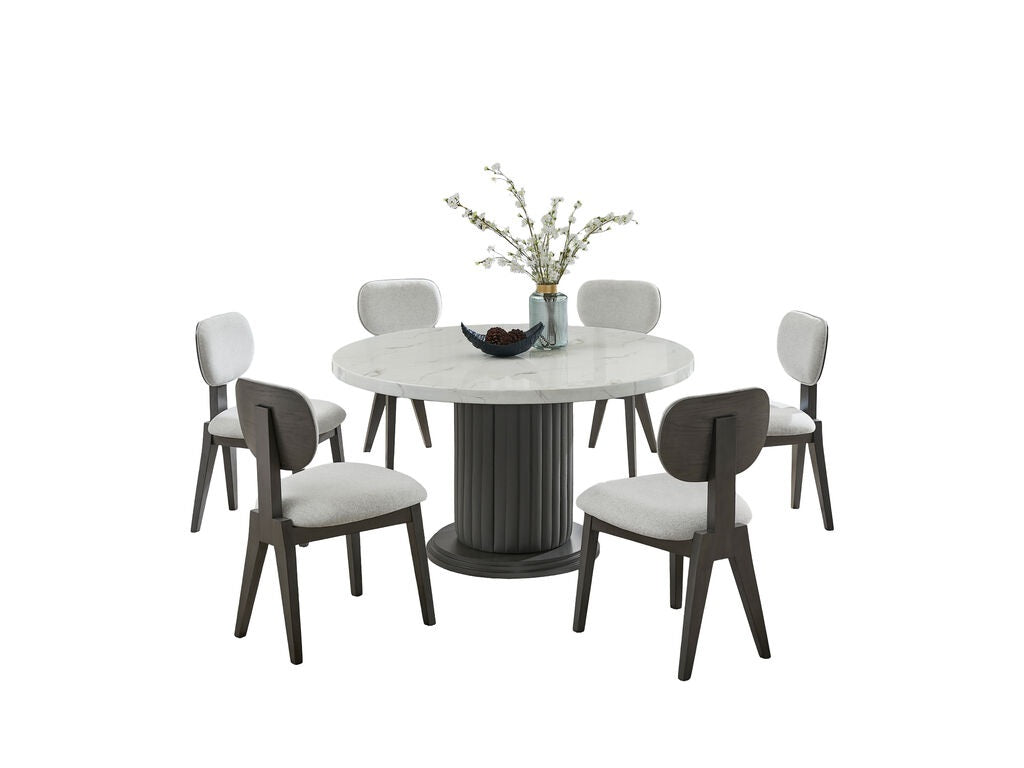 30070-2-7PC 7 pc Valencia grey finish wood 54" round top modern dining table set