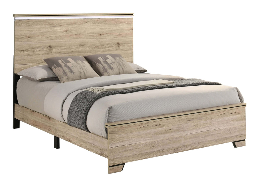 B831-4PC 4 pc Elijah light oak wood grain finish wood LED accent lighting queen bedroom set