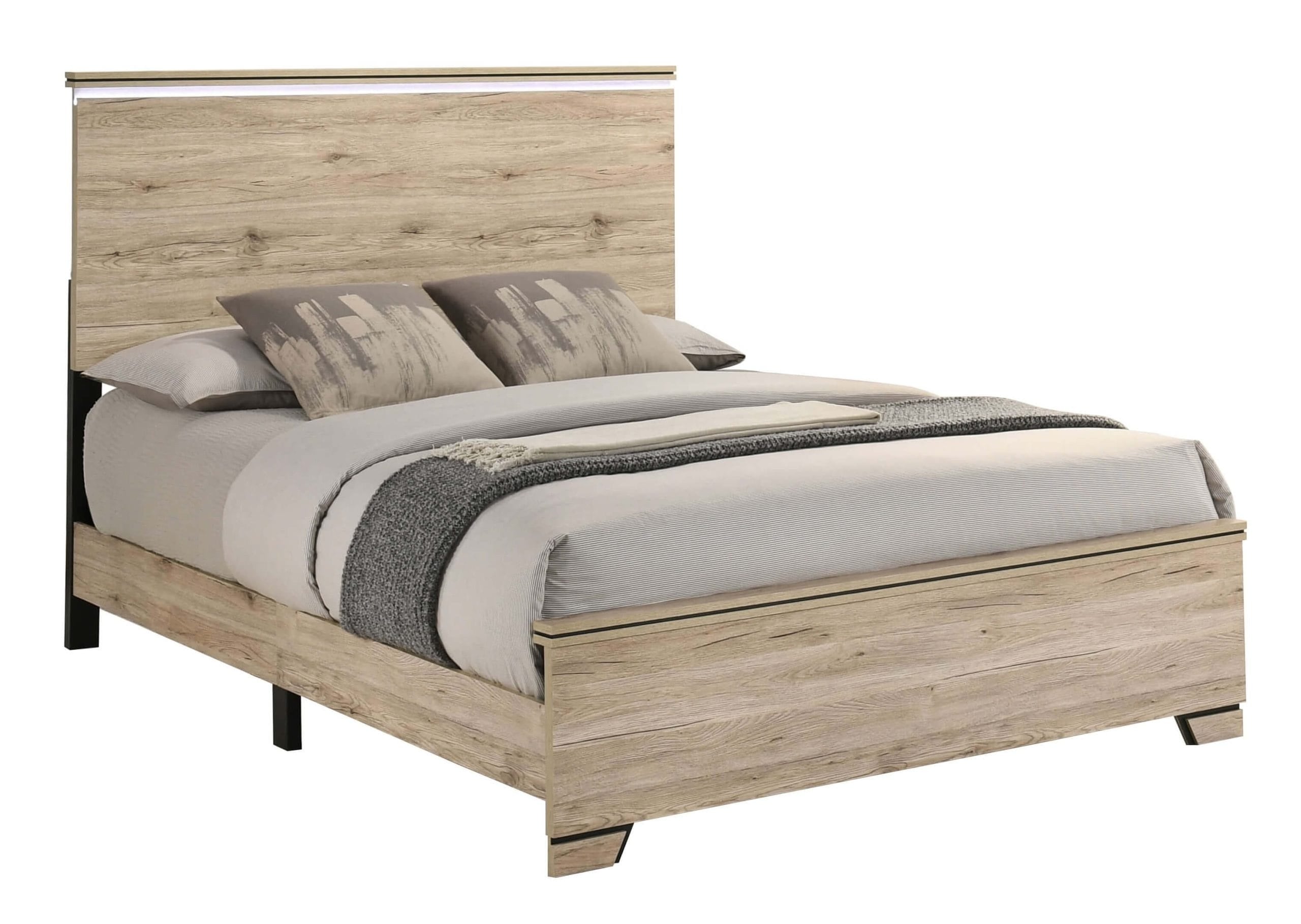 B831-4PC 4 pc Elijah light oak wood grain finish wood LED accent lighting queen bedroom set