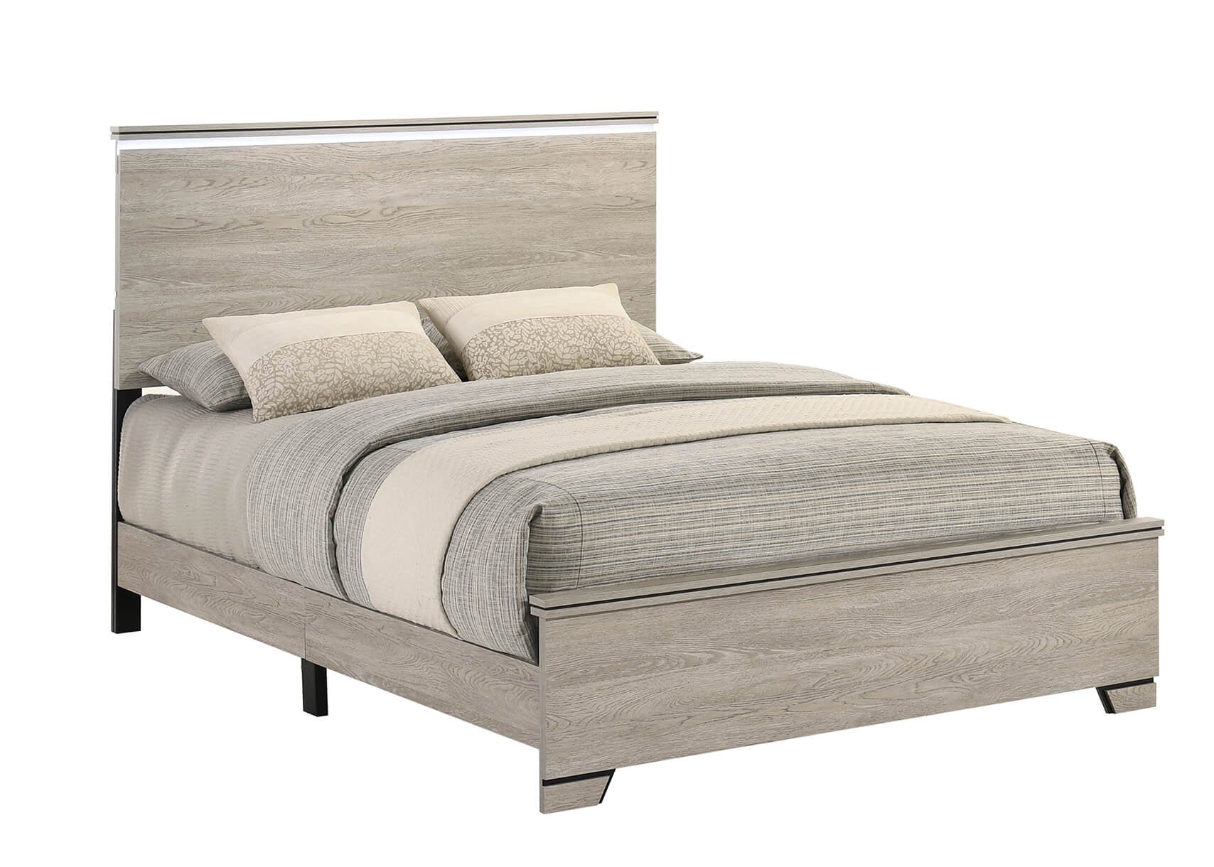 B830-4PC 4 pc Elijah rustic grey wood grain finish wood LED accent lighting queen bedroom set
