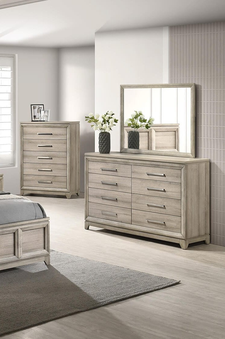 B840-4PC  4 pc Hampton bay grey weathered good grain paneled finish wood queen bed set