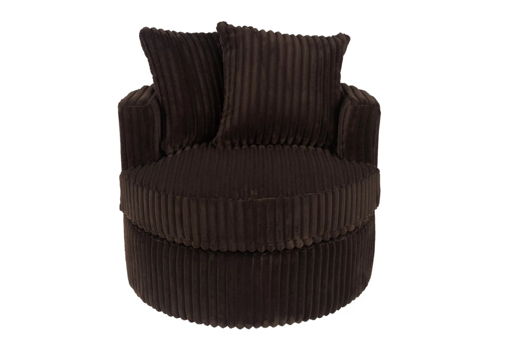 Poundex F1941 Chocolate fur like corduroy fabric swivel barrel back accent chair