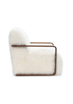 FM-AC6006WH Elardo white furry fabric yeti accent chair dark walnut exposed wood arms