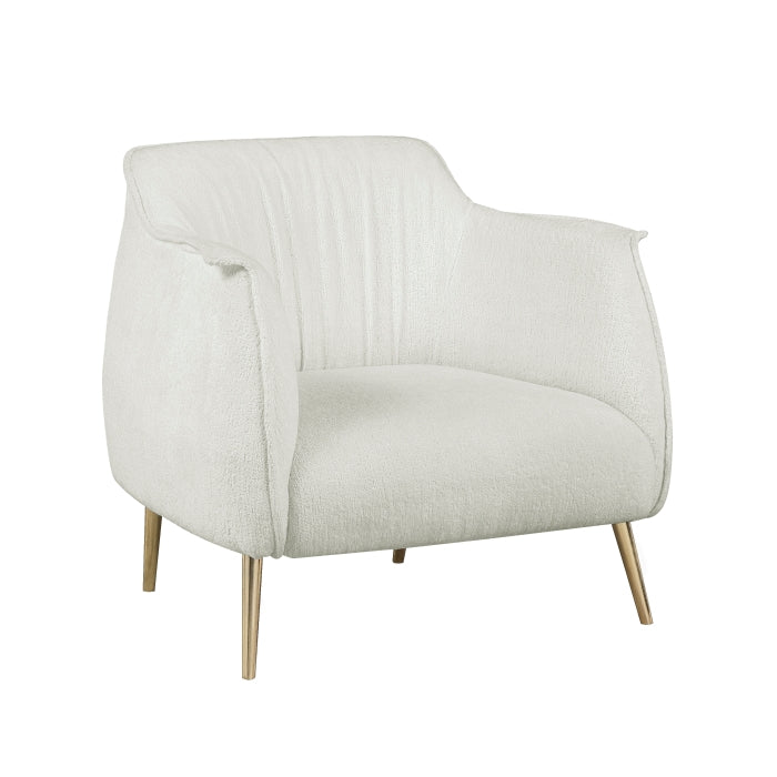 Homelegance 1085F1S Wila arlo rachael mid century modern white boucle fabric accent chair gold legs