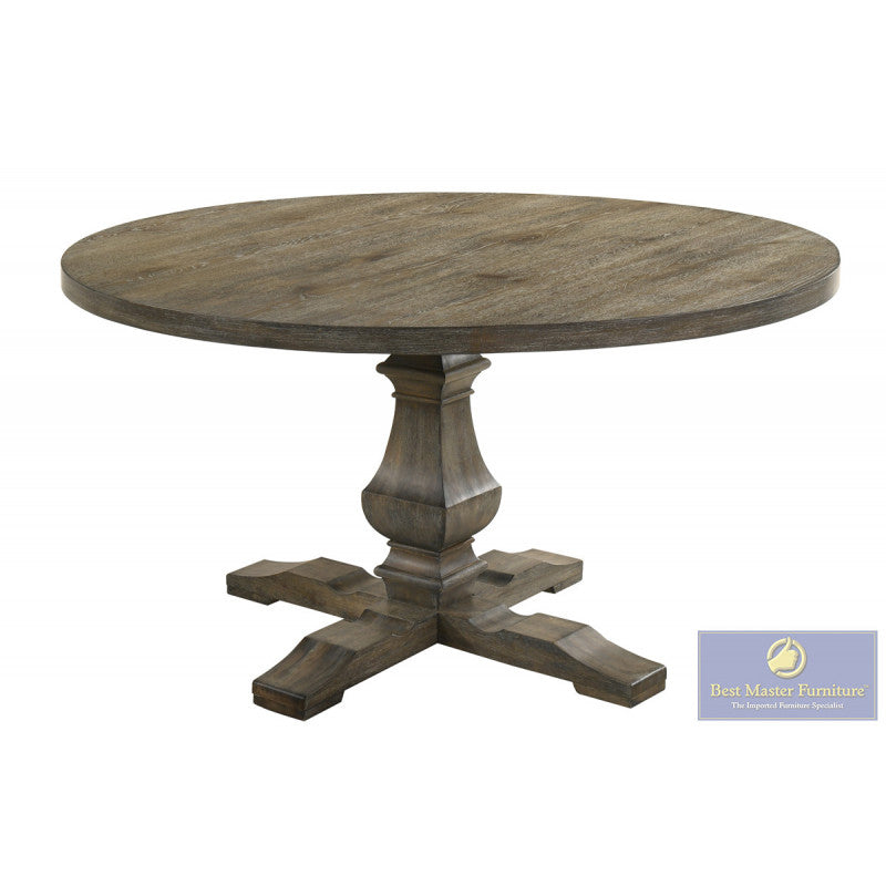 Best master Newark-5PC 5 pc Newark 59" round weathered grey finish wood dining table set