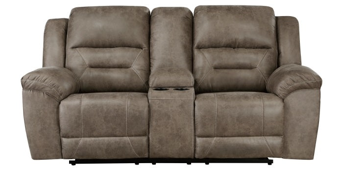 Homelegance Hazen 2-Piece Brown Polished Microfiber Recliner Sofa & Love Seat Set with Cup Console – 8538BR-SL