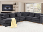 89161 6 pc Nadine dark grey wide corduroy fabric modular sectional sofa set with chaise