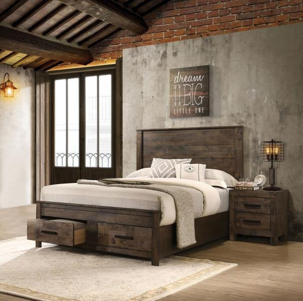 Coaster 222631Q-S4 4 pc Woodmont rustic golden brown finish wood footboard drawers queen bedroom set