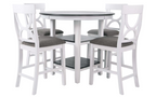 Poundex F2625 5 pc grey and white finish wood 42" round counter height dining table set center shelf pedestal
