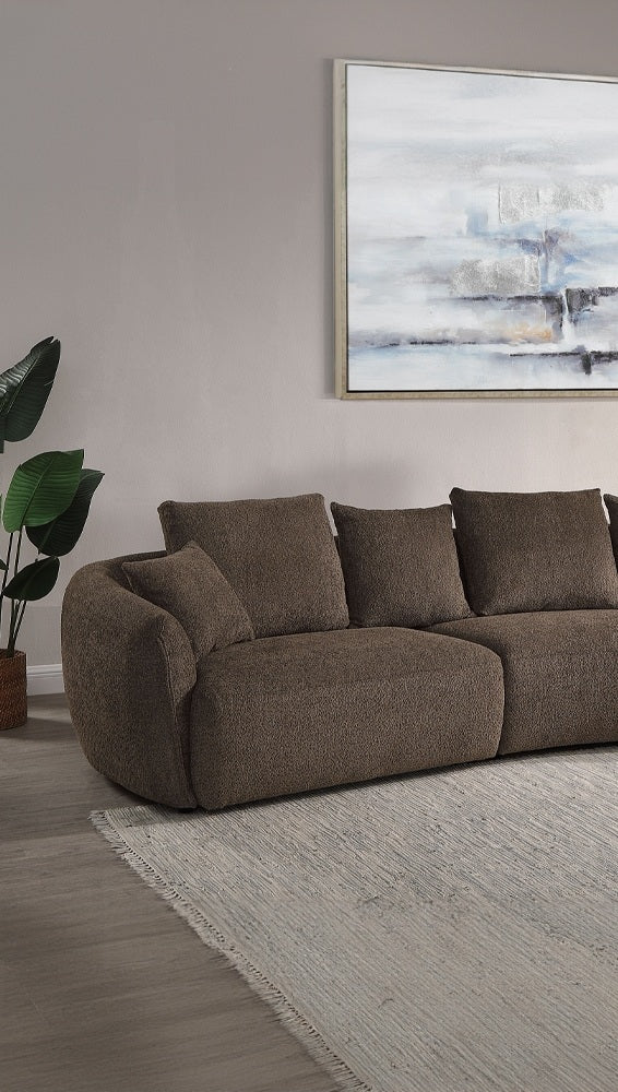 Acme LV03250 3 PC Bash macca anthology boucle fabric sectional sofa with large rounded ends
