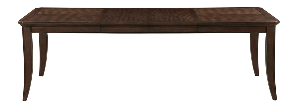 5962-7PC 7 pc Claymont cherry finish dark walnut inlay wood dining table set fabric seating