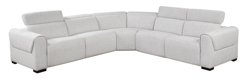 9455CLD-5LRRRPWH  5 pc McPherson cloud colored durable chenille fabric modular power reclining and power headrest sectional sofa