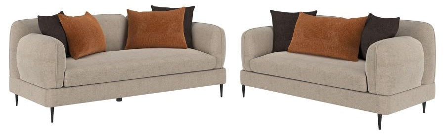 Coaster 509411-S2 2 pc Jade latte chenille fabric sofa and love seat set overstuffed arms mid-century modern