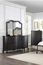 Acme BD02296Q-4PC 4 pc chelmsford antique black finish wood beige fabric tufted queen bedroom set