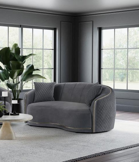 Coaster 504844-S2 2 pc Brookside dark grey velvet sofa and love seat set curved rounded arms and back