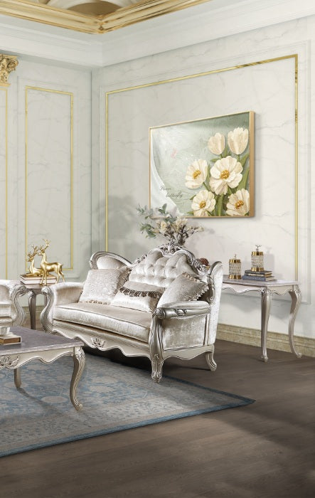 U502T-2PC 2 pc Royal classics Monique champagne finish wood victorian style sofa and love seat set carved accents