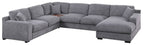 89297-1 4 pc Celine light grey chenille fabric 128" modular sectional sofa set with chaise and cup holders wtih USB charging