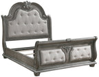 Homelegance 1583-4PC 4 pc Bennington grey finish wood tufted headboard and footboard sleigh style queen bedroom set